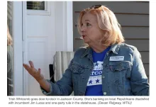 Trish Whitcomb goes door-to-door in Jackson County. She's banking on local Republicans disatisfied with incumbent Jim Lucas and one-party rule in the statehouse.